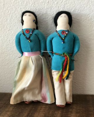 Vintage Native American Navajo Doll Pair 8 " Carleen Dennison Handmade