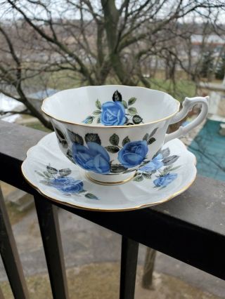 Gorgeous Vintage Royal Albert Teacup & Saucer Wide Mouth Blue Cabbage Rose
