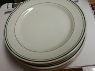 6 Dinner Plates Green Bands Sterling China Vitrified Restaurant Ware 9 " Stripes