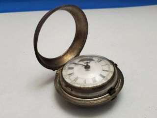 Very Early 1800 ' s Fusee Pocket Watch in Sterling Silver Pair Case 2