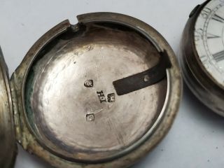 Very Early 1800 ' s Fusee Pocket Watch in Sterling Silver Pair Case 3