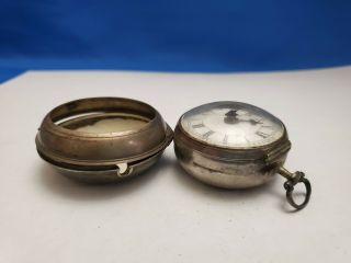 Very Early 1800 ' s Fusee Pocket Watch in Sterling Silver Pair Case 4