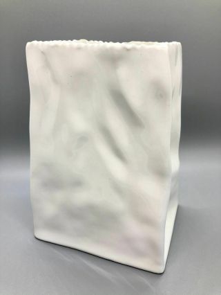 Mancer Wrinkled Paper Bag Vase Made In Italy Mc388 Hand Painted White Ceramic