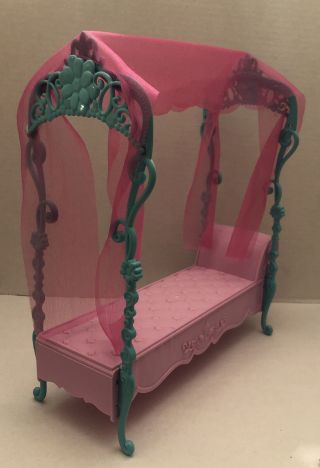 Barbie Canopy Bed Daybed Sofa Couch Mattel Pink & Teal With Sheer Draped Fabric