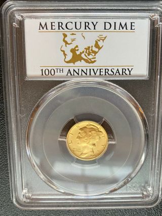 2016 W Pcgs Sp70 100th Anniversary First Strike Label Gold Mercury Dime