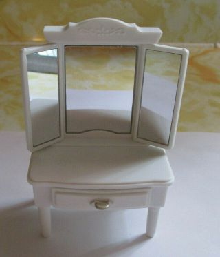 Dollhouse Miniature White Vanity Dressing Table With Three Mirrors