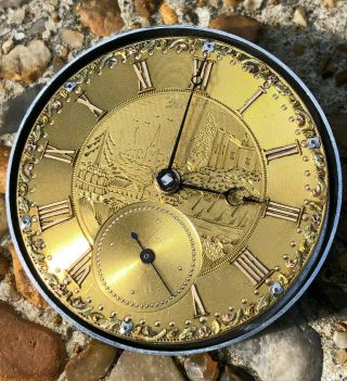 Imp Detatched 19thc Fusee John Rowson Liverpool Pwatch Movement Gold Dial