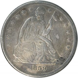 1859 - O $1 Liberty Seated Dollar About Uncirculated Oc - 2