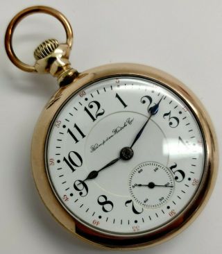 Vintage Hampden The Dueber 21 Jewel 18s Rr Railroad Grade Pocket Watch Running