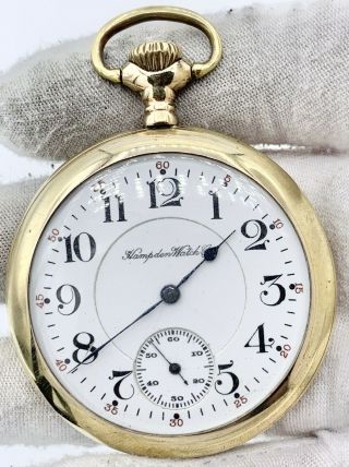 Vintage 1915 16s 17j Hampden Wm.  Mckinley Pocket Watch Gold Filled Case