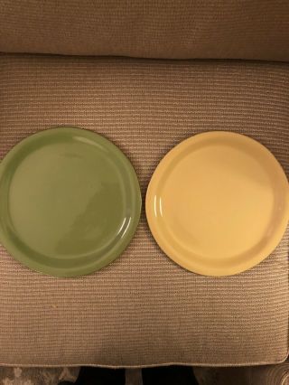 Vietri (made In Italy) 11 " Dinner Plates - Set Of Two - Sage And Saffron Yellow