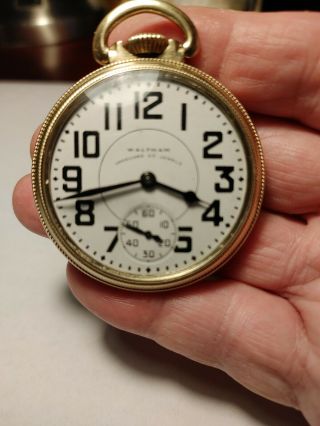 Waltham 23 Jewel Vanguard Railroad Pocket Watch Size 16s 10k Gold Filled,  8 Adj.