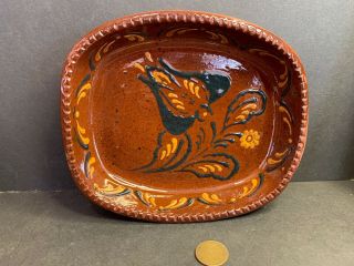 Foltz Pottery Redware Decorated Dish,  Reinholds,  Pa,  Signed Ned Foltz,  Dated 200