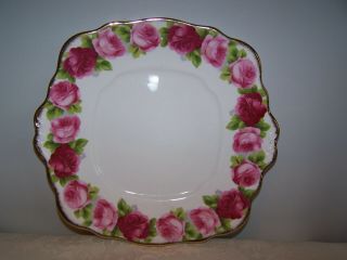 Royal Albert Old English Rose Square Cake Serving Plate With Tab Handles