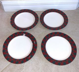 Arita Tartan Salad Plates Set Of 4 Christmas Plates Red Green Plaid 7 - 5/8,