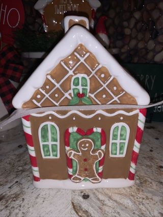 Rae Dunn Inspired Gingerbread House Cookie Jar Two Sided 3