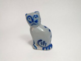 Eldreth Pottery Folk Art Cobalt Blue & Grey Salt Glaze Kitty Cat Figurine