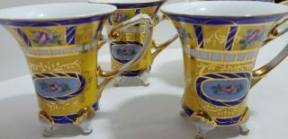 Decor A Sevre Crown N Flared Porcelain Tea Cups Footed Blue & Gold Gilt Mugs