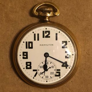 Hamilton Grade 992b Pocket Watch,  16s,  21j,  Railroad Grade,  Gold Filled,  Runs