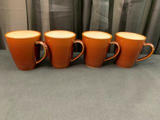 Sango " Jetta Brown " Pattern 4831 Set Of 4 Mugs 4 " Tall