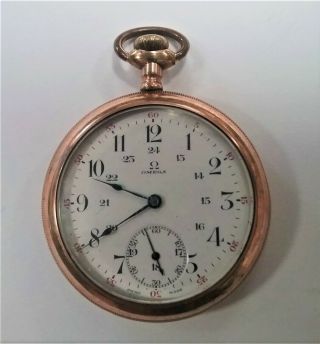 1921 Omega 17 Jewel 16 Size Open Face Pocket Watch Keeps Ok Time Swiss