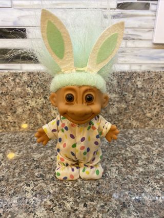 Vtg Russ Hair Easter Bunny Troll Doll Jelly Bean Pajama & Bunny Ears