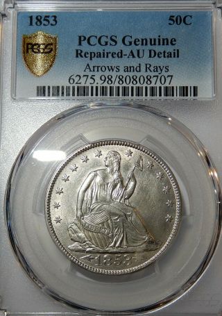1853 A&r Liberty Seated Half Dollar Pcgs Au Details (coin)