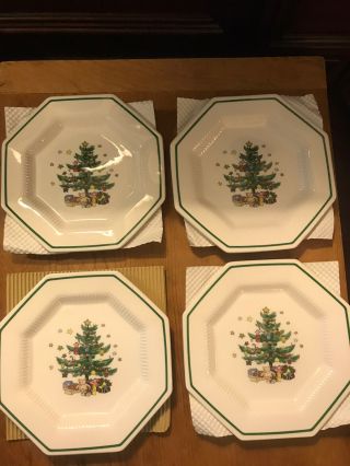 Nikko Christmastime Octagon Salad/dessert 8 " Plates Christmas Tree Set Of 4