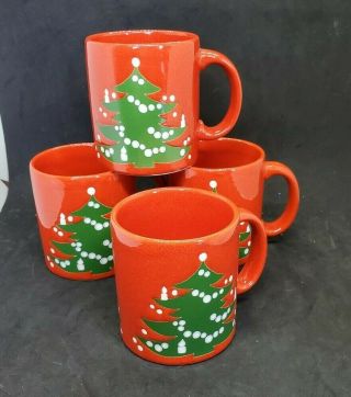 Vintage Waechtersbach W.  Germany Red Holiday Coffee Mug Set Of 4