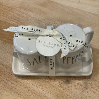 Rae Dunn – SALT & PEPPER Shaker Set with Tray - White Ceramic - in Packaging 2