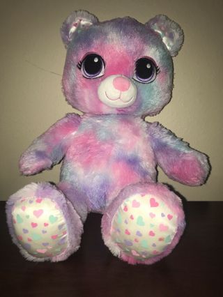Build A Bear Pastel Tie Dye 17” Teddy Bear Plush Pink Purple Blue Hearts