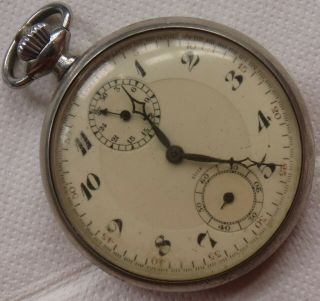 Chronograph Pocket Watch Open Face Nickel Chromiun Case Enamel Dial To Restore
