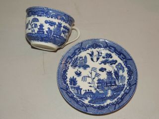 GREAT SET OF VINTAGE OCCUPIED JAPAN BLUE WILLOW CUPS (4) AND SAUCERS (6) 3