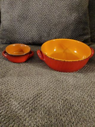 De Silva Italy Red Pottery Handled Bowls 5 " And A 9 "