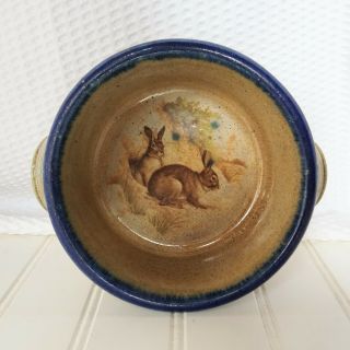 Monroe Salt Pottery Handled Bowl Rabbits Salt Glazed Stoneware From Maine