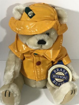 Vtg Brass Button Teddy Bear Harper Of Wealth Stuffed Plush Raincoat 11 " Tags