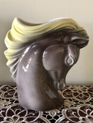 Vintage Royal Copley Horse Head W/yellow Mane Planter/vase 1940’s/50’s