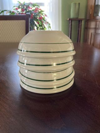 4 Buffalo China Saratoga Green Stripe Cereal Bowls 5” Vtg Restaurant Ware