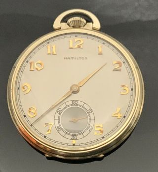Vintage 1939 Hamilton 917,  Mdl 1,  10s Pocket Watch,  In 14k Gf Case,  3 Pos Adj