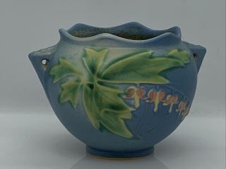 Vintage Roseville Pottery Bleeding Heart Blue & Pink Jardiniere Bowl Vase 651 - 3