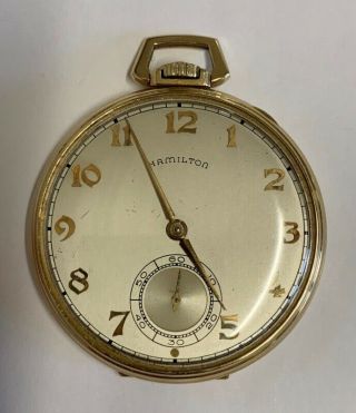 1941 Hamilton 21 Jewel Grade 921 10 Size Pocket Watch 14k Gold Filled Running