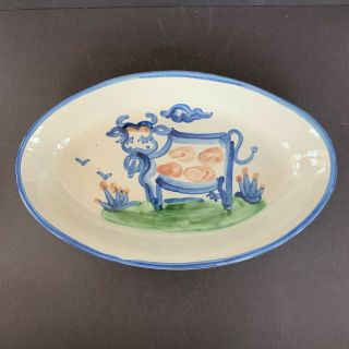 M A Hadley Pottery Oval Serving Dish Tray 7x11 Contented Cow Design Signed
