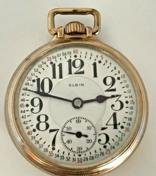 1918 Elgin Father Time Railroad Grade 388 Pocket Watch 21j Ruby,  16s 10k Gf Of
