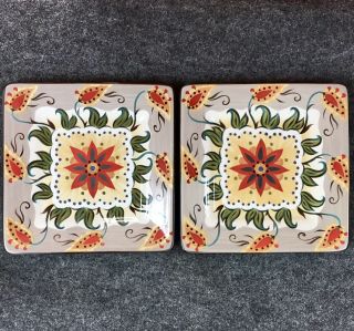 2 Nos Tabletops Gallery Odessa 8 - 1/4” Square Pates Mosaic China Luncheon Salad