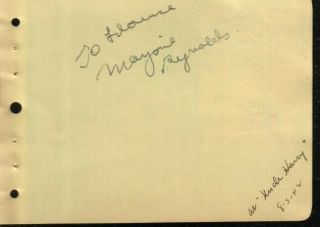 Marjorie Reynolds Autographed Album Page 1942 Popular Actress D.  97