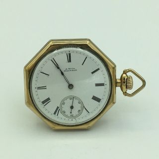 1884 A.  W.  Co.  Waltham Wm.  Ellery 7j Gf Octagonal Sidewinder Of Pocket Watch 8s