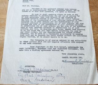 George Bradshaw Rare Letter Contract Hand Signed Autograph 77 Samuel Goldwyn
