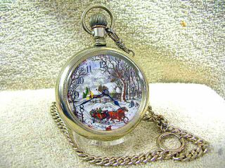 Vintage South Bend Pocket Watch,  19 Jewel,  Multi Color Currier & Ives Dial Runs