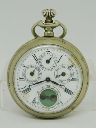 Antique Pocket Watch Perpetual Calendar Moon Phase