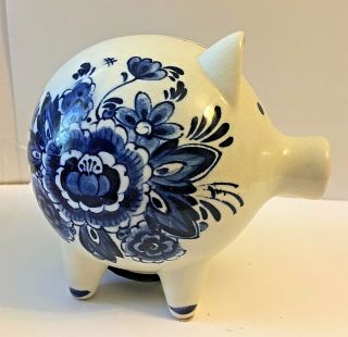 Vintage Royal Delft Blue Hand - Painted Piggy Bank 4 " T By 5 " W